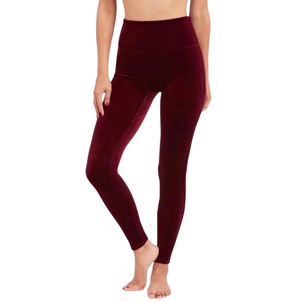 Spanx Velvet Leggings Burgundy Red Slimming Ankle Pant Size Small